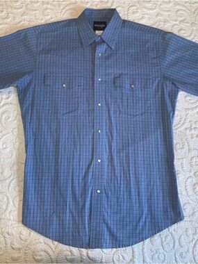 Wrangler Blue Plaid Pearl Snap Short-Sleeve Shirt men large